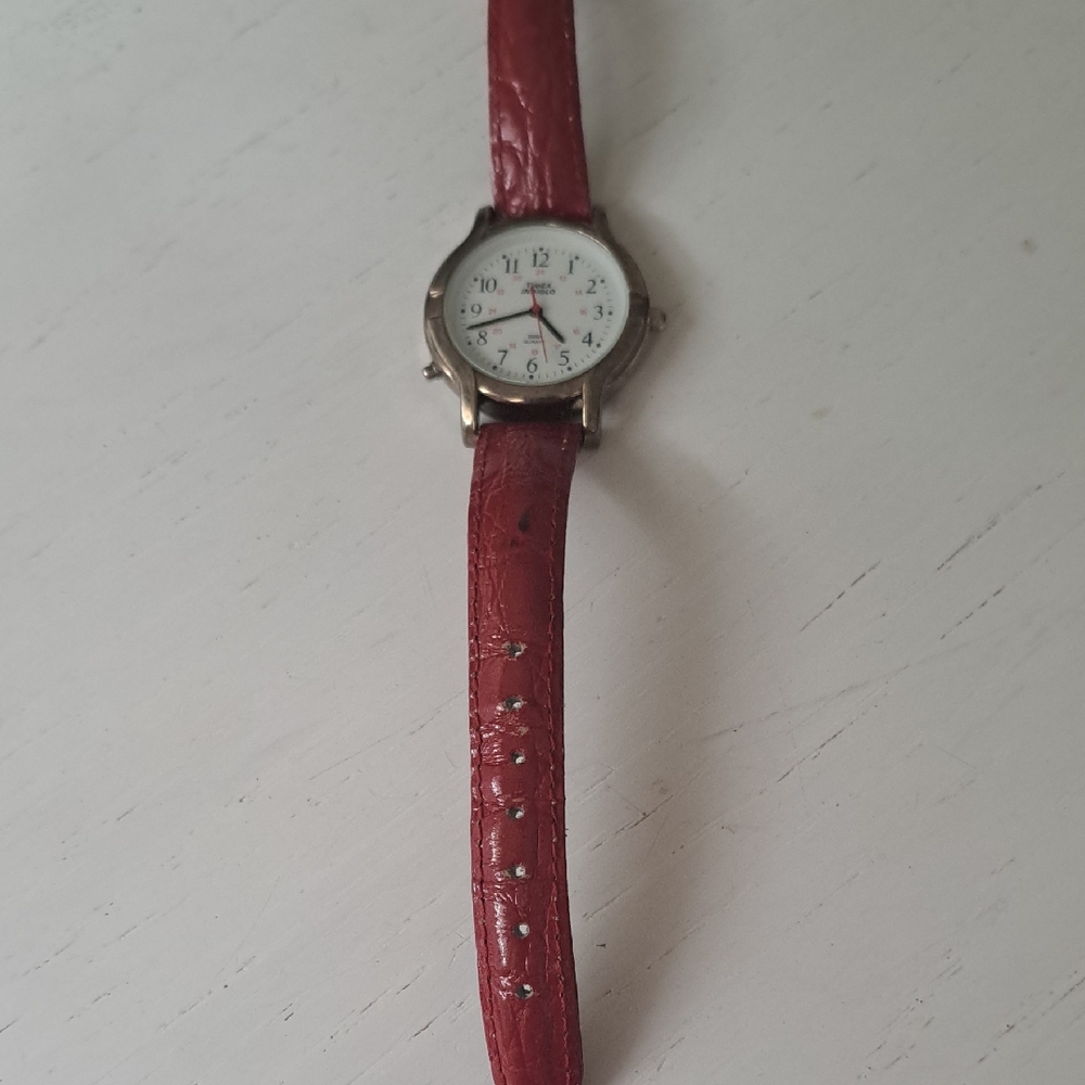 Vintage Timex Indiglo Watch With Red Faux Alligator Band